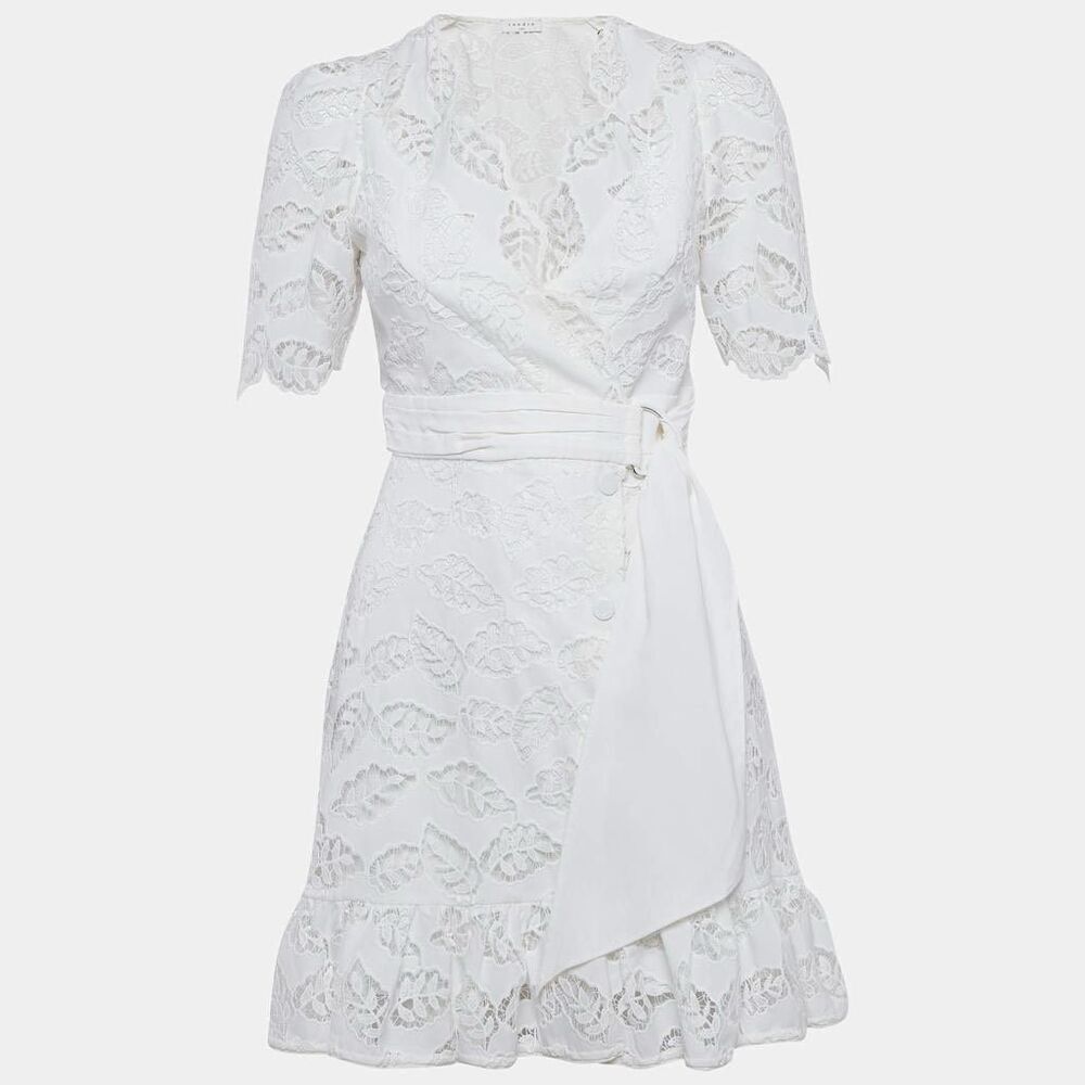 Sandro Paris white lace belted mini dress Size 36 US size 6